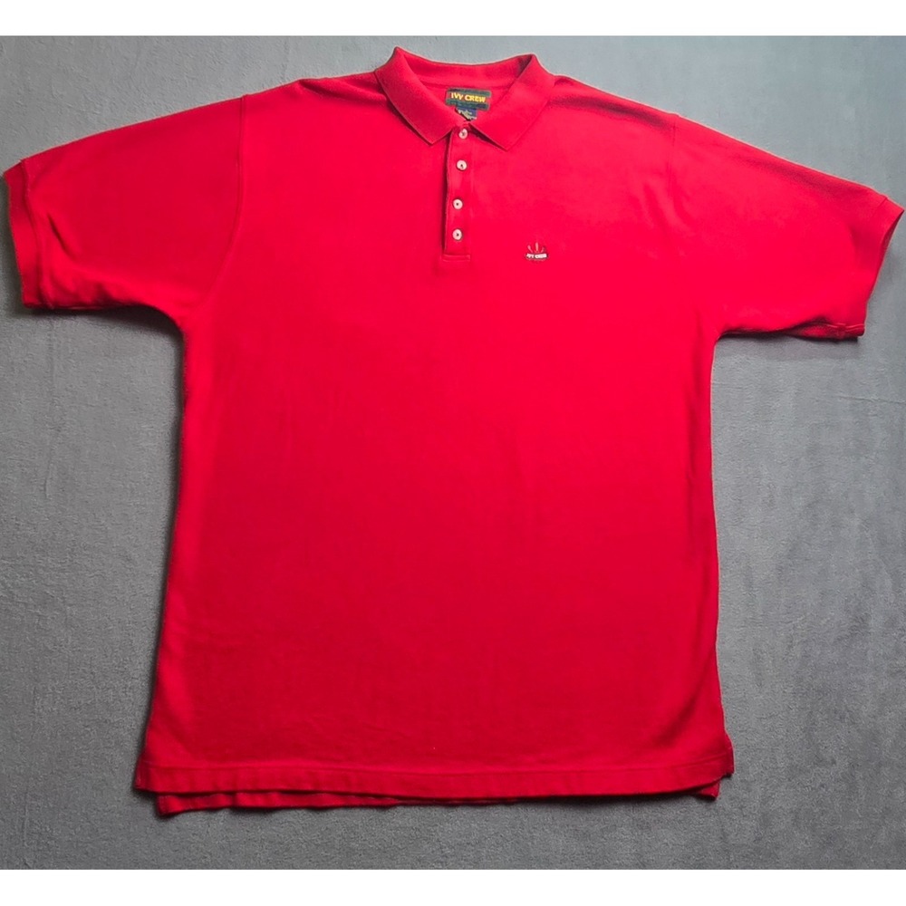 Vintage 90's Ivy Crew Short Sleeve Red Polo Mens Large Free Shipping